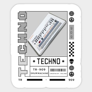 TECHNO  - Tr 909 Drum Machine (White/Grey) Sticker